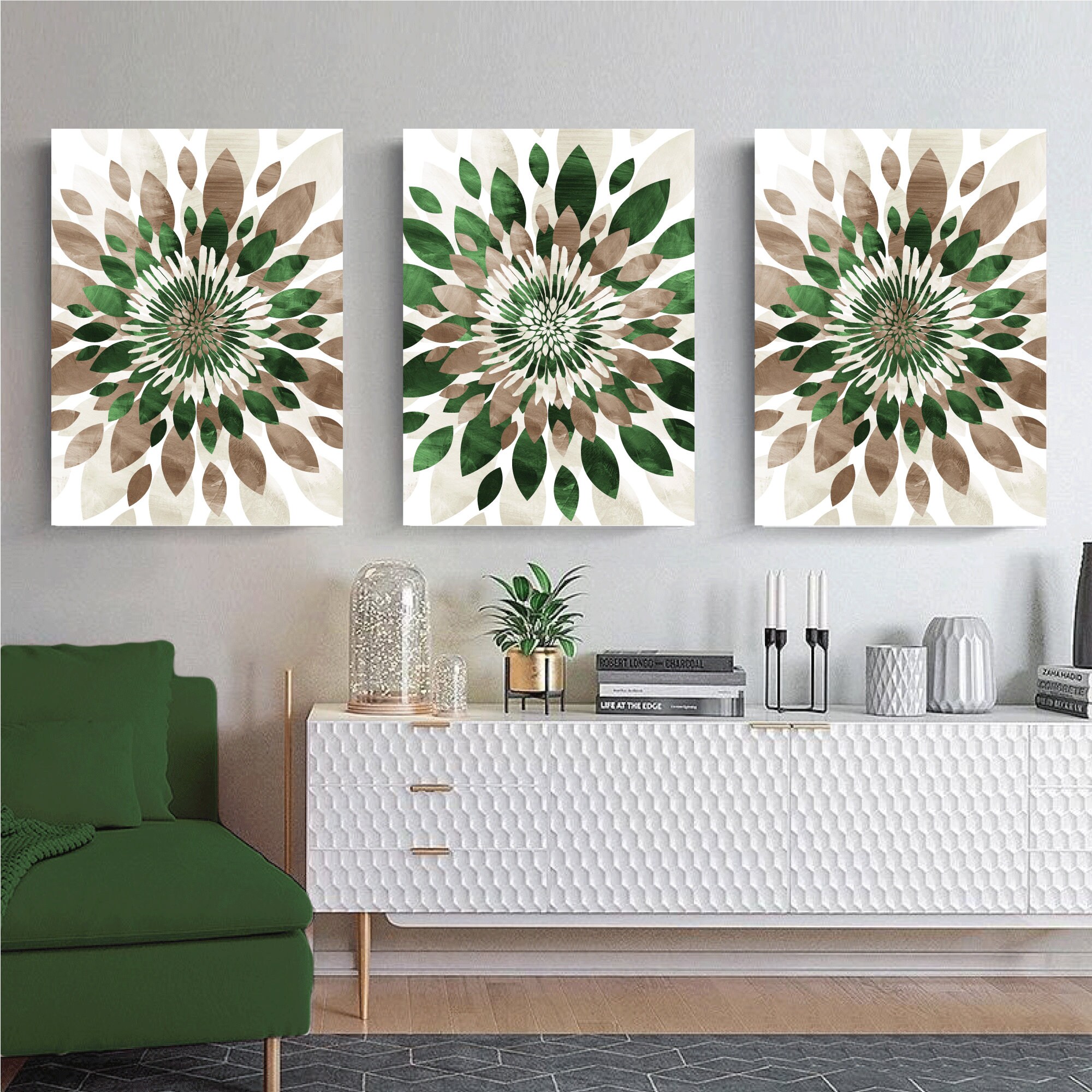 Modern Wall Art Flower Burst Wall Art Above Bed Decor Green Etsy