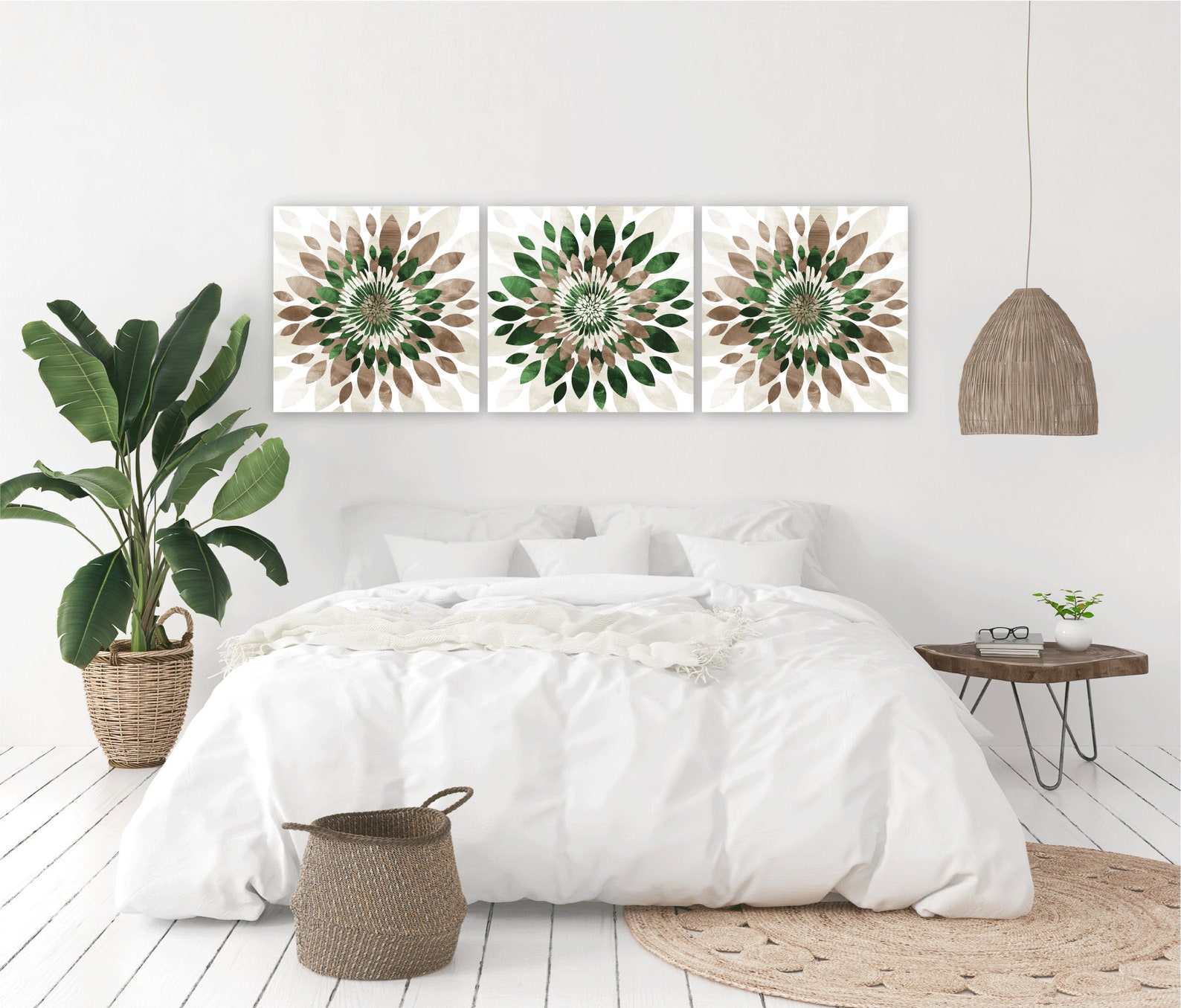 Modern Wall Art Flower Burst Wall Art Above Bed Decor Green Etsy