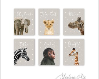 Safari Animal Print Safari Nursery Decor Safari Nursery Art Prints Baby Animal Photography Elephant Lion Giraffe Monkey Zebra Rhino Set of 6