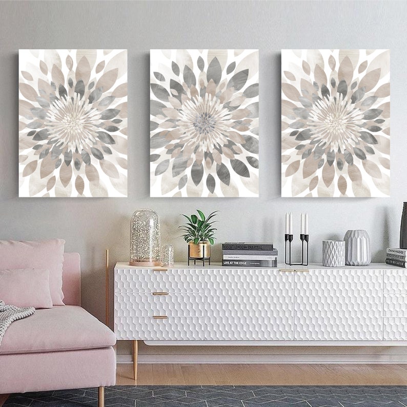 Neutral bedroom Decor, Minimalist Art, Farmhouse Wall decor Prints, Modern Farmhouse Wall art, Floral Set of (3) Unframed Prints OR Canvas image 4