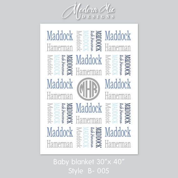 Blue Gray Boy Baby Blanket Monogram Blanket Personalized Boy Blanket Stroller Blanket Swaddle Blanket Receiving Blanket B 001
