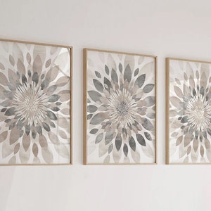 Decoración de dormitorio neutra, arte minimalista, impresiones de decoración de pared de estilo rústico, arte de pared de estilo rústico moderno, conjunto floral de (3) impresiones sin marco o lienzo
