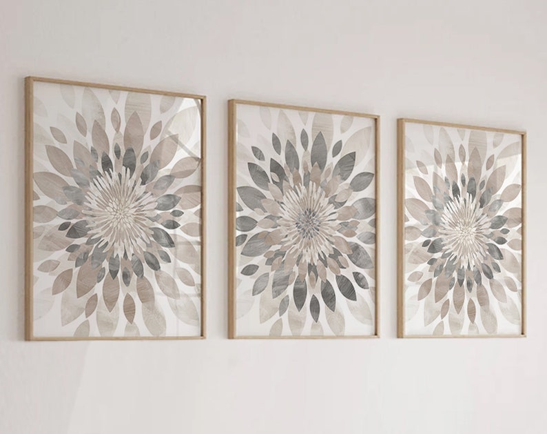 Neutral bedroom Decor, Minimalist Art, Farmhouse Wall decor Prints, Modern Farmhouse Wall art, Floral Set of (3) Unframed Prints OR Canvas image 1