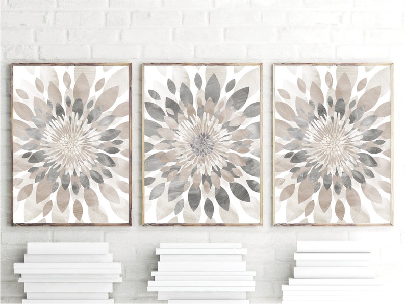 Neutral bedroom Decor, Minimalist Art, Farmhouse Wall decor Prints, Modern Farmhouse Wall art, Floral Set of (3) Unframed Prints OR Canvas image 3