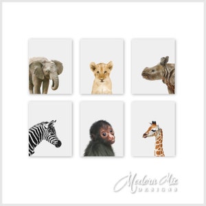 Safari Nursery Art Prints Set of 6 Nursery wall art Baby Animal Prints
