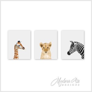 Safari Nursery Decor, Safari Animal Prints, Above Bed Decor, set of three wall art, New Mom Gift, Choose size, BAPG 001