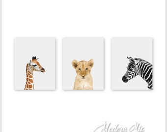 Safari Nursery Decor, Safari Animal Prints, Above Bed Decor, set of three wall art, New Mom Gift, Choose size, BAPG 001