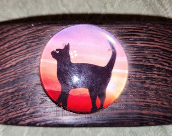 Miss Rose Large Cat Silhouette Wood Wooden Barrette w/ 90mm French Clip Wenge with size 90 90mm French clip
