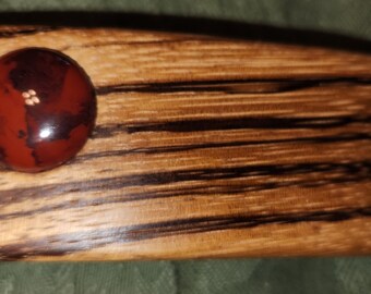 Beautiful Zebrawood Barrette Set with Red Jasper Cabochon Size 80 80mm French Clip