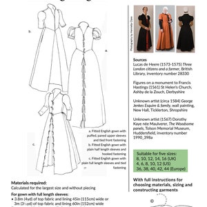 Pattern for Elizabethan Woman's Fitted English Gown with variations, Tudor Tailor exclusive image 6