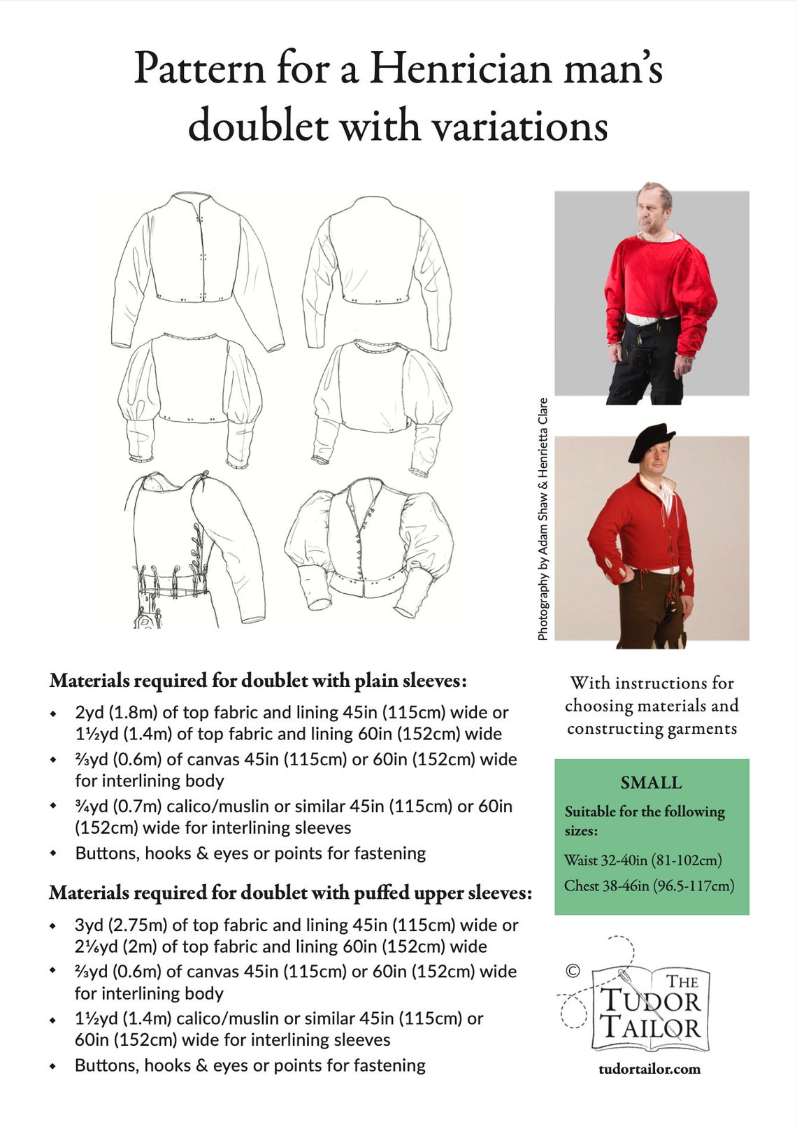 Pattern for Henrician Man's Doublet With Variations, Tudor Tailor ...