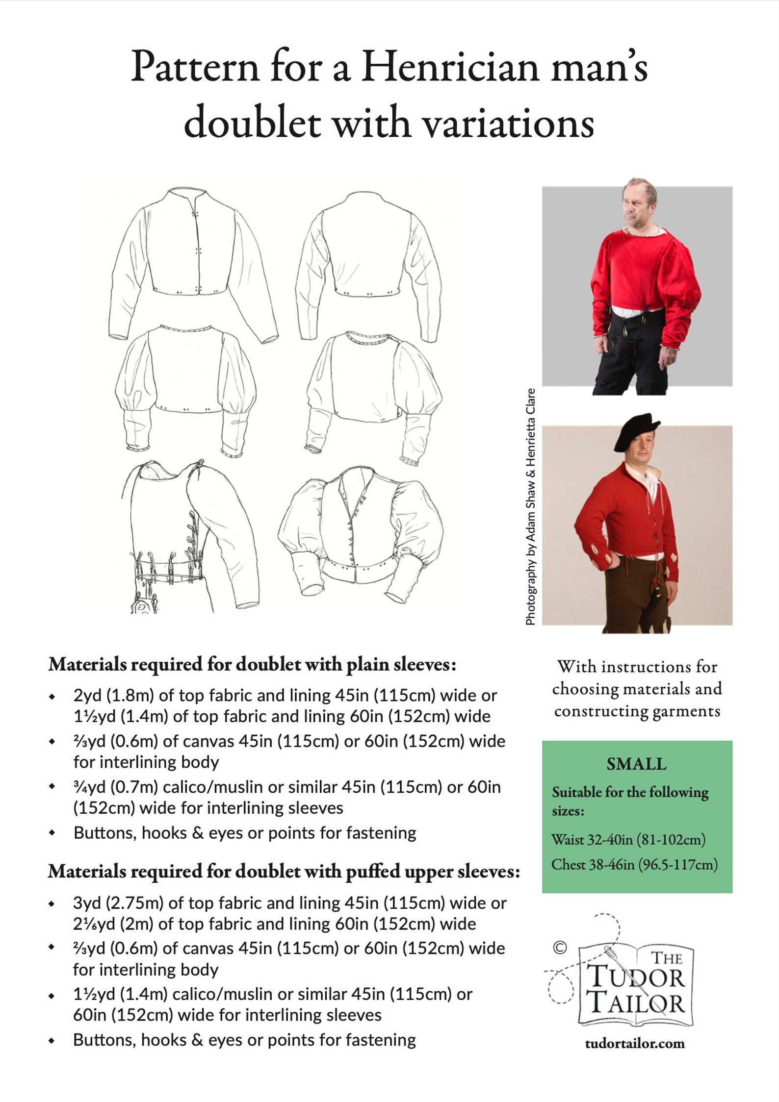 Pattern for Henrician Man's Doublet With Variations, Tudor Tailor ...