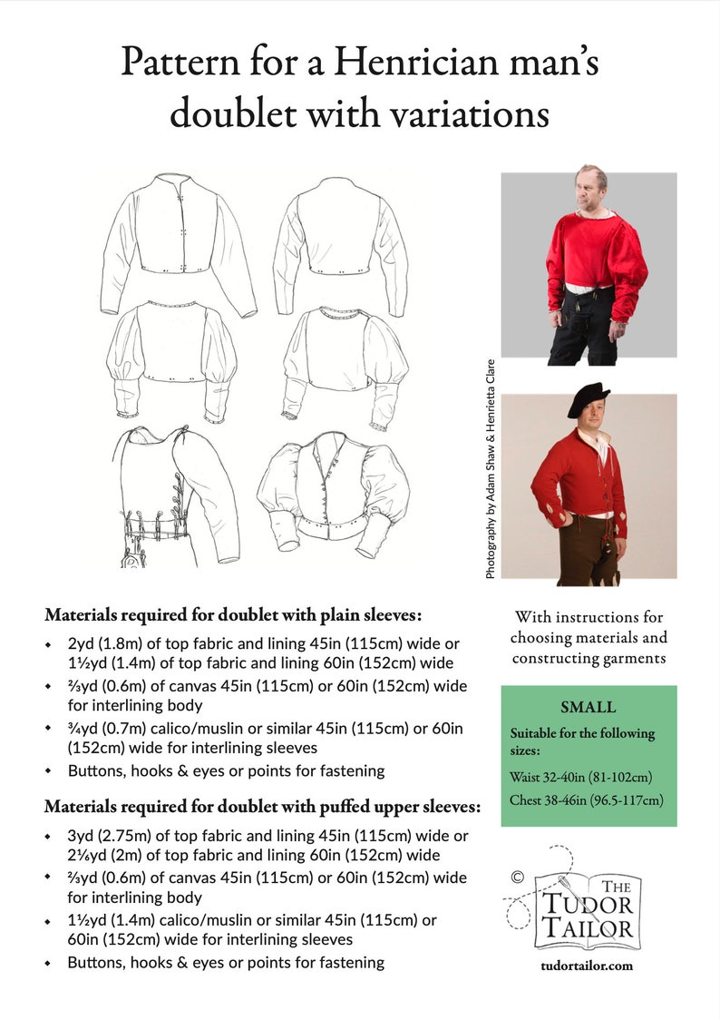 Pattern for Henrician Man's Doublet With Variations, Tudor Tailor ...