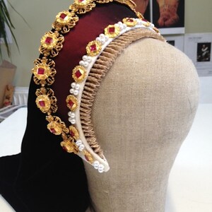 Replica Tudor jewelled billiment for a French hood MADE TO ORDER - featuring synthetic rubies