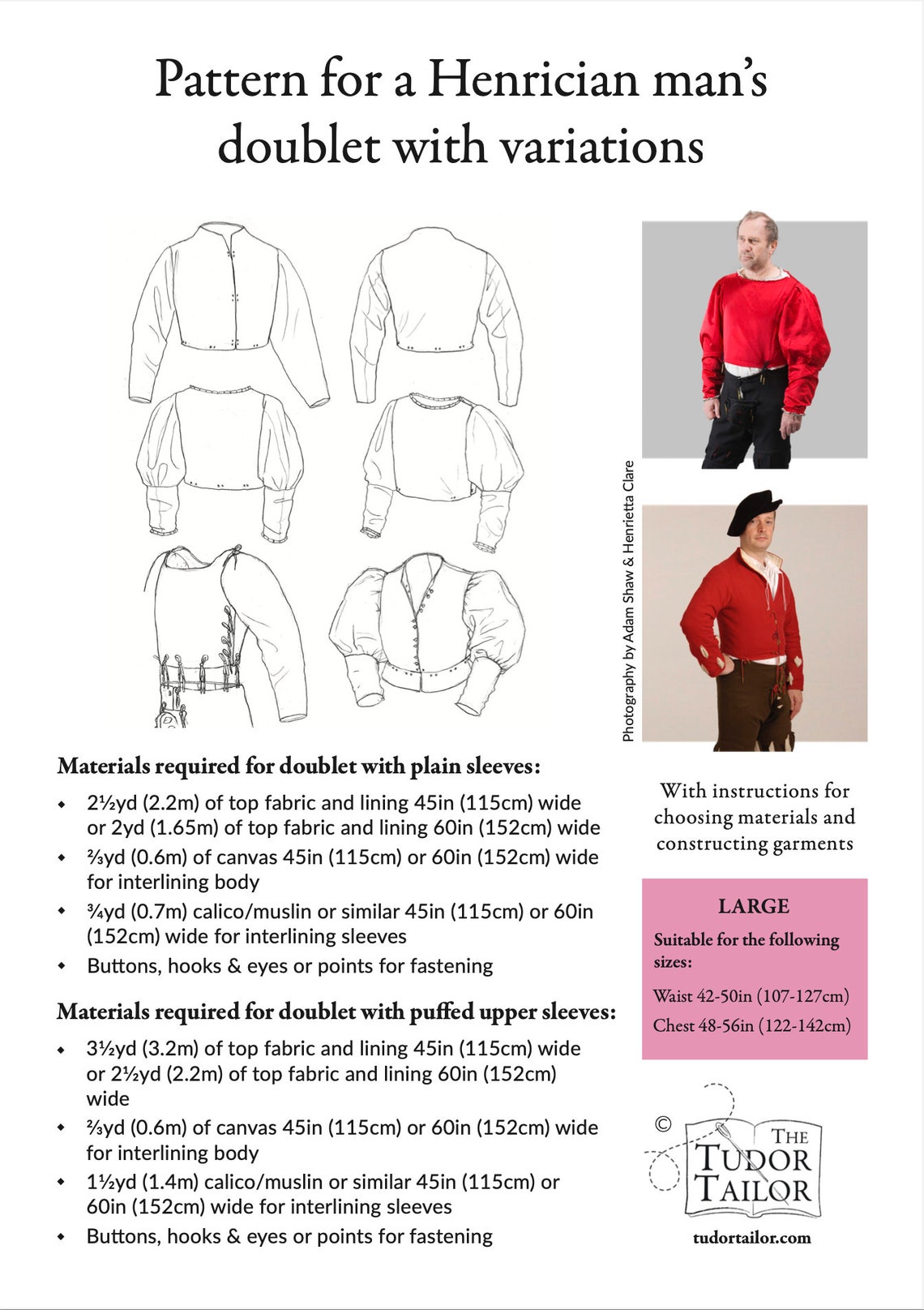 Pattern for Henrician Man's Doublet With Variations, Tudor Tailor ...