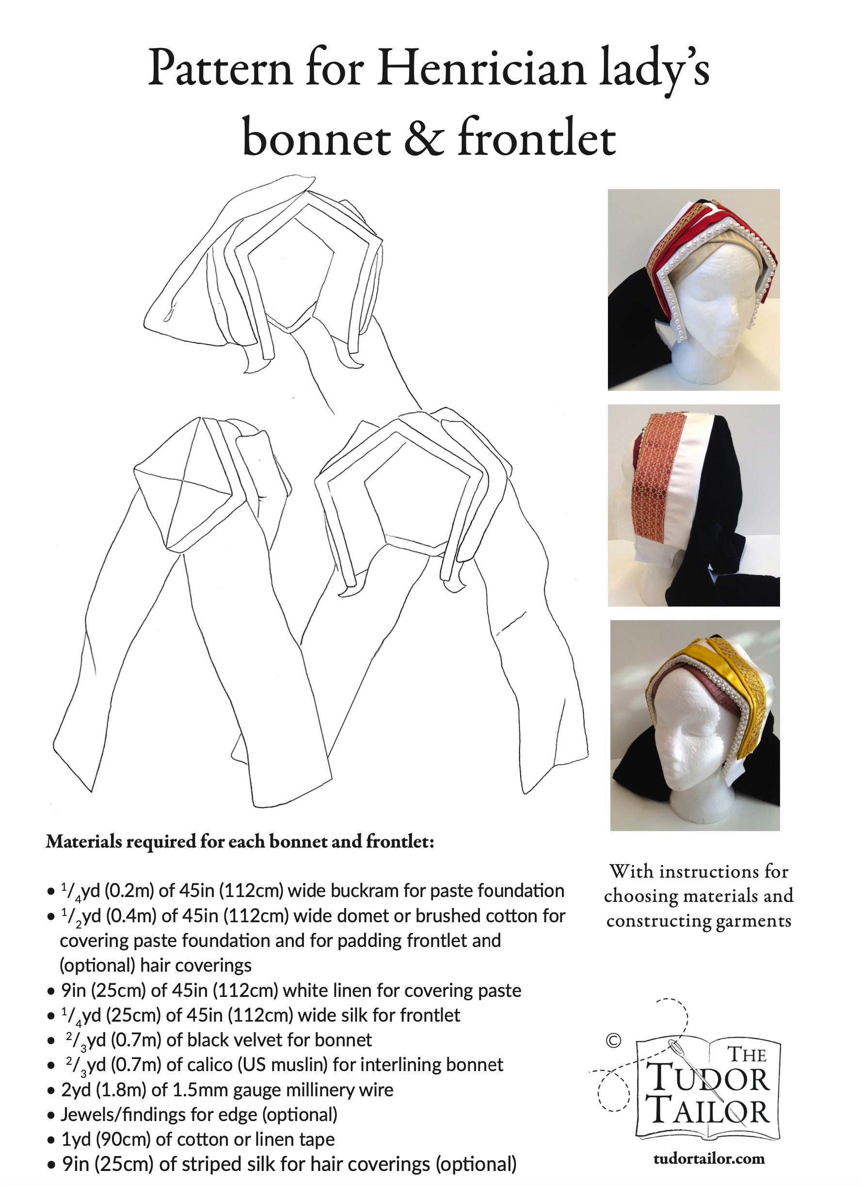 Pattern for Henrician Lady's Bonnet & Frontlet - Nowadays Also Called ...