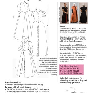 Pattern for Elizabethan Woman's Fitted English Gown with variations, Tudor Tailor exclusive image 7