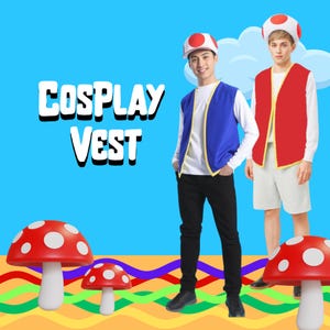 CosPlay Vest Blue or Red with Yellow Trim Twill Youth and Adult
