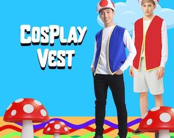 CosPlay Vest Blue or Red with Yellow Trim Twill Youth and Adult