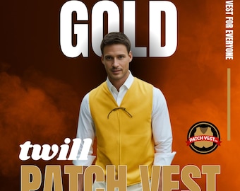 Gold Twill Patch Vest with Leather Tie