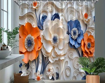 Floral Shower Curtain, Modern Spa Bathroom Decor, 70x70"  Inch- 2 D flat print