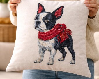Boston Terrier Cushion Cover – 18 Inch Contemporary -Non-Embroidery 2D flat Print Pillowcase design.