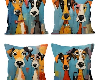 Abstrakter Hund künstlerisches Design für moderne Wohnkultur. Wählen Sie Kissenbezüge in den Größen 40x40 cm oder 45x45 cm mit einseitigem Druck.