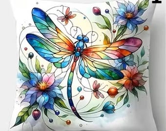 Dragonfly Pillow Covers – Stained Glass Look Nature Sofa Cushion (17.7 inches)