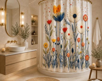 Artistic Floral Shower Curtain, Vibrant Botanical Bathroom Decor, 70.8 Inch Polyester (2D Flat Print)