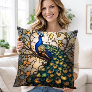 Peacock Pillowcase 2D Double-Sided Print, 14x14 Inch Polyester Cushion Cover