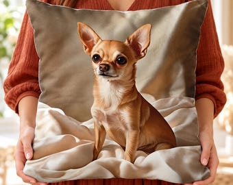 Chihuahua Pillow Cover 18x18, Single-Sided 2D Dog Print, Light Brown Chihuahua Cushion Case, Machine Washable, Cover Only
