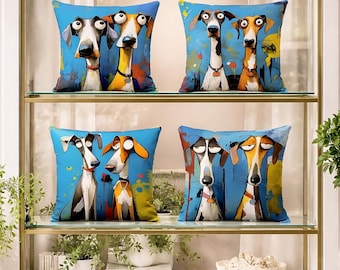 Whimsical Cartoon Dog Pillow Covers, Double-Sided 18x18 Inch Cushion Cases- set of 4