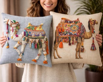 Funda de almohada Boho Camel, cojín con arte desértico moderno de mediados de siglo (18 x 18)