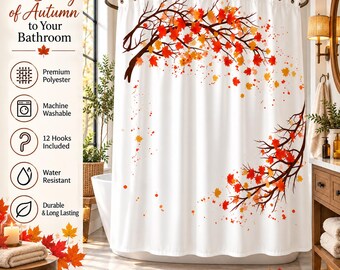 Autumn Leaf Multicolor Orange Yellow Red Brown Shower Curtain Polyester 60wx72L Inches 12 Hooks Machine Washable Farmhouse Rustic Decor,1 pc