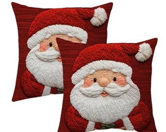 Christmas Santa Pillow Cover, Wine Red Holiday Throw Pillowcase, 2D Flat Print  Single Side- print  Polyester Cushion Case, 18x18"