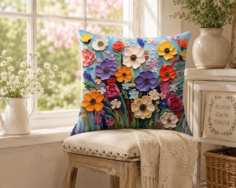 Floral Art Dekokissenbezug, Kissen im Ölgemälde-Stil, 45 cm Polyester (2D-Druck)