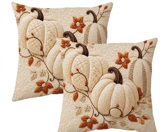 Fall  Throw Pillow Covers ( 18x18, Thanksgiving Cushion Cases, Textured Embroidery-Effect 2D Flat Print, 1pc
