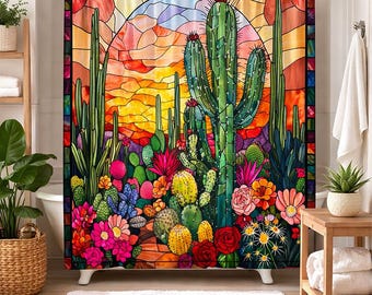 Desert Serenity Shower Curtain | Southwestern Cactus Floral Bathroom Decor-70x70 inches