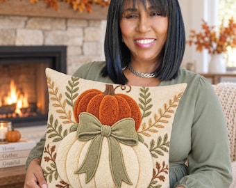 Thanksgiving Pumpkin Pillow Cover, Rustic Country Fall Décor (18x18)