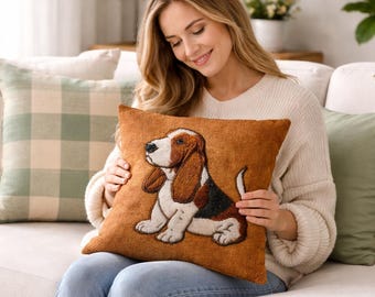 Basset Hound Cushion Cover, 18x18 Inch Polyester Pillow, 2D Flat Print
