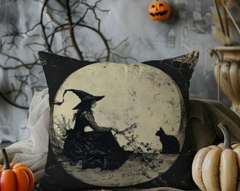 Vintage Halloween Cushion Cover, Soft Velvet Spooky Pillow Cover, Gothic Halloween Decor, 16x16 or 18x18, Sofa & Living Room Decor