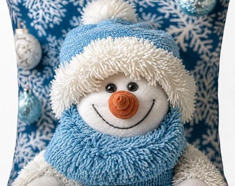 Christmas  snowman  Pillow Cover - 17.7"  x 17.7"Square, Digital Print, Zip Closure - Christmas decor/ One side  2 D print-