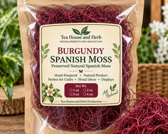 Burgundy Spanish Moss, Preserved Natural Moss for Crafts, Wreath Making, Floral Arrangements, Terrariums, Christmas & Holiday Decor