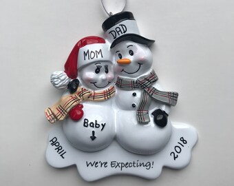 Expecting Pregnancy Personalized Christmas Ornaments / New Parents / Family Ornament / Baby Bump / Pregnancy Ornament / Family of 2