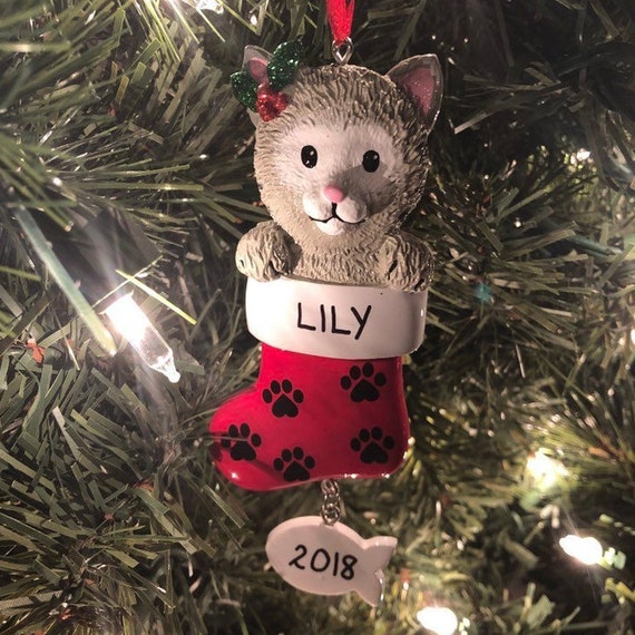 Miniature Gray Cat to Add On Personalized Christmas Ornament 