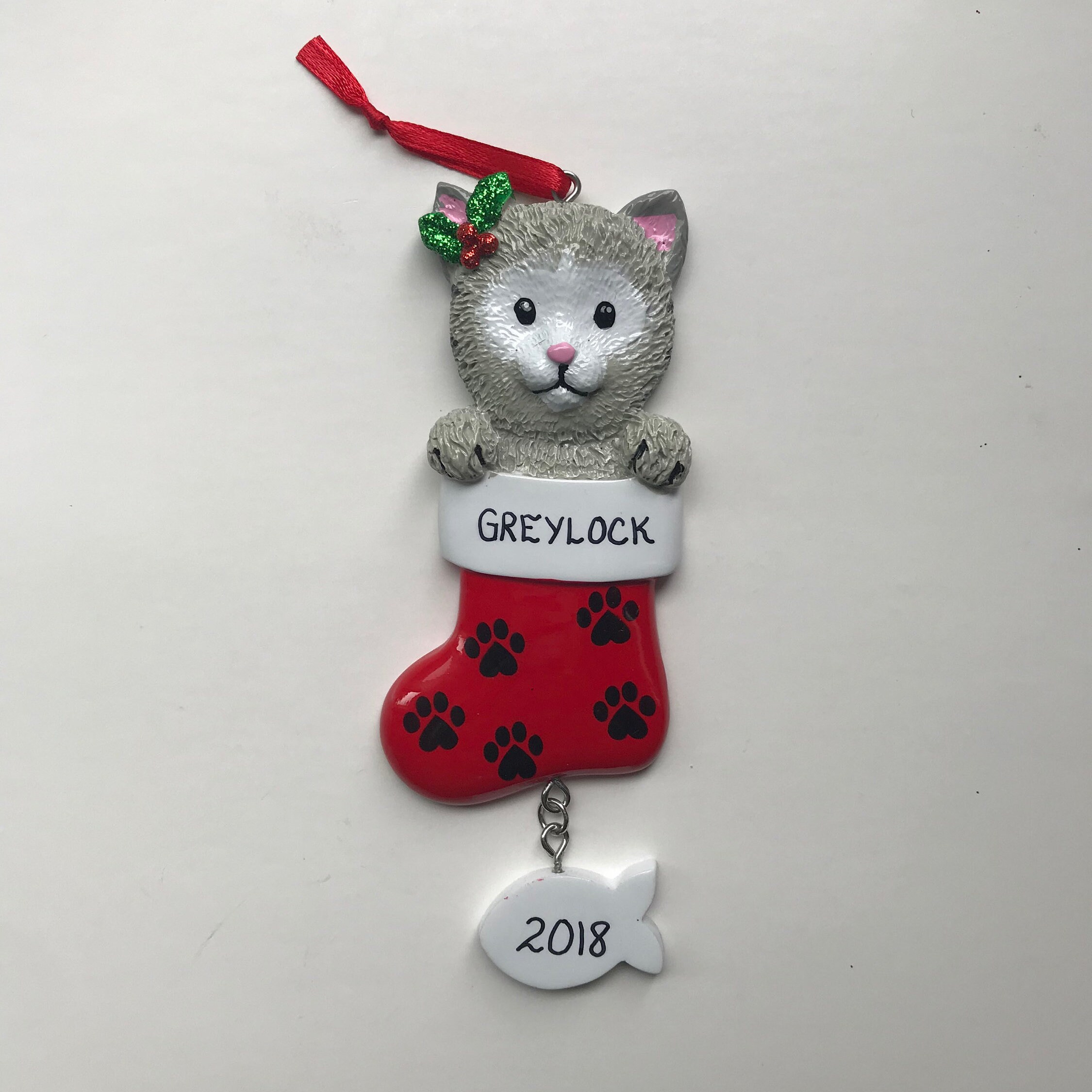 Personalized Christmas Ornaments for Cats Gray Cat in Etsy
