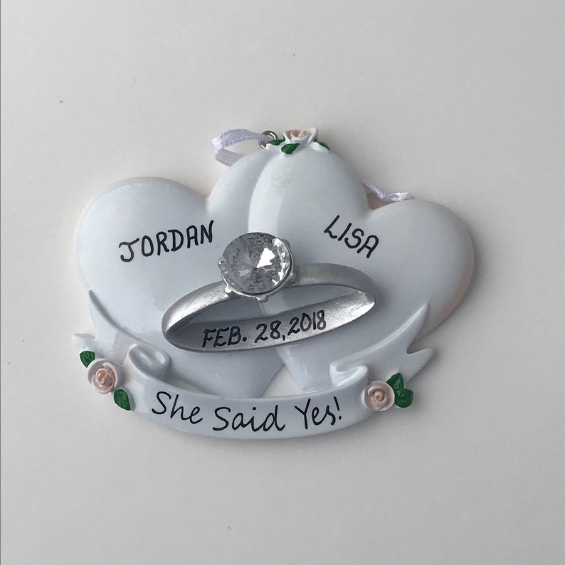 Platinum Engagement Ring Personalized Christmas Ornaments She Etsy