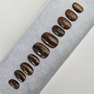 Brown Cat Eye press on nails - 10 Handpainted without application kit. Long or short nail shapes. Free UK delivery