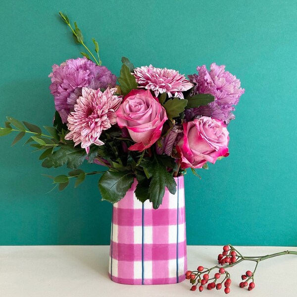 Pink Checkered Vase