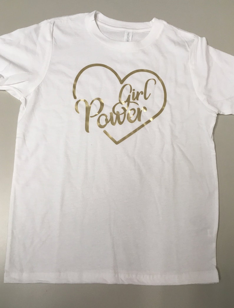 Gold Print on White Youth T-Shirt Heart Logo Girl Power
